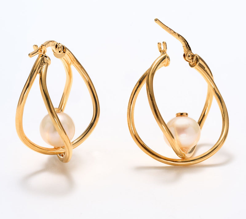 Honora Cultured Pearl Cage Earring, Bronze — View 2