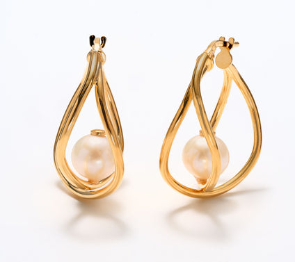 Honora Cultured Pearl Cage Earring, Bronze