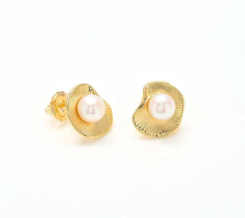 Honora Cultured Pearl Wave Detail Stud Earring, Bronze — Main view