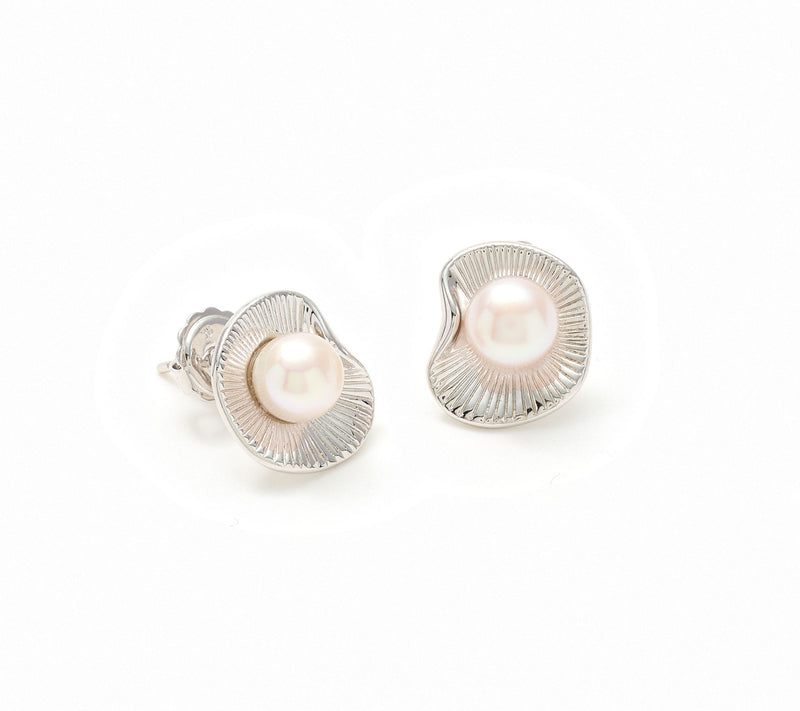 Honora Cultured Pearl Wave Detail Stud Earring, Bronze — View 3