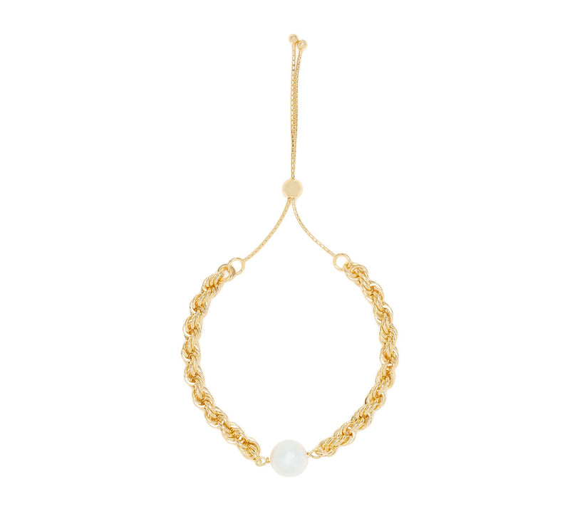 Honora Cultured Pearl Rope Chain Bolo Bracelet, Bronze — View 7