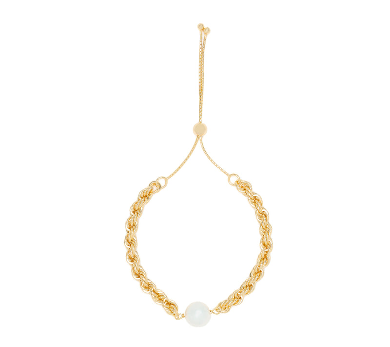 Honora Cultured Pearl Rope Chain Bolo Bracelet, Bronze — Main view