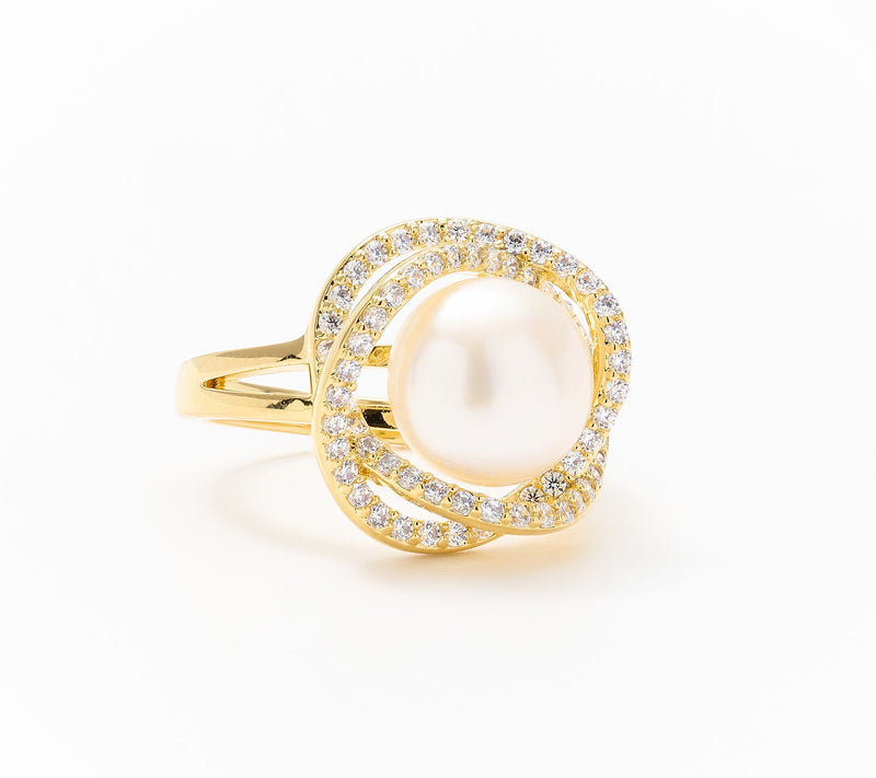 Honora Cultured Pearl Cross Over Center Pearl Ring, Bronze — Main view
