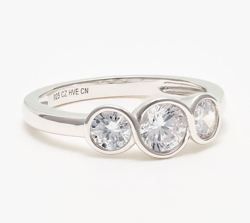 Diamonique Classics 3 Stone Ring, Sterling Silver — View 3