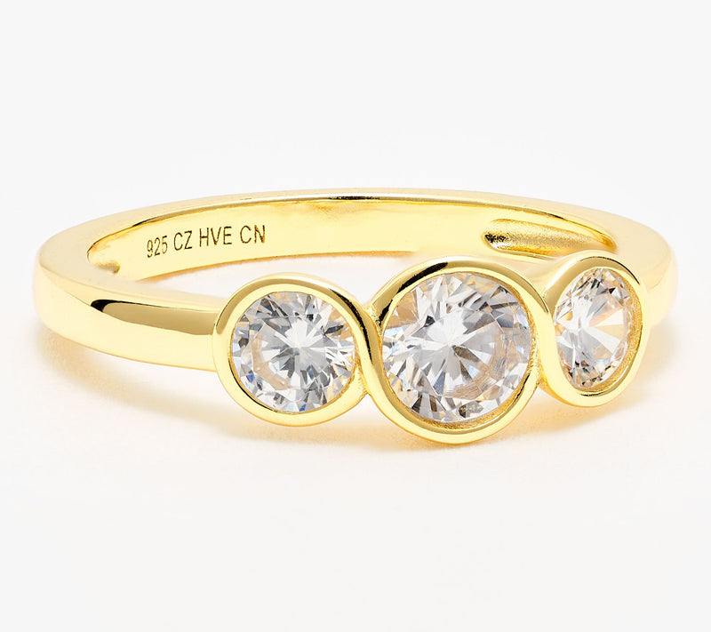 Diamonique Classics 3 Stone Ring, Sterling Silver — Main view