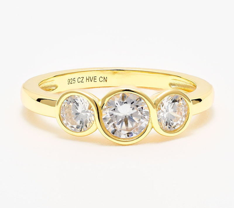 Diamonique Classics 3 Stone Ring, Sterling Silver — View 6