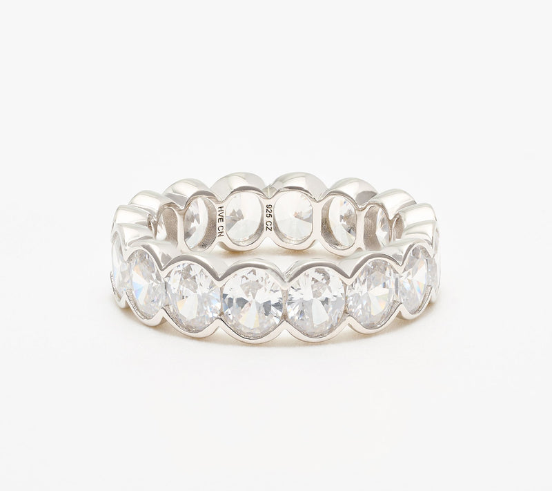 Diamonique Classics Round Cut Eternity Band Ring, Sterl — View 3
