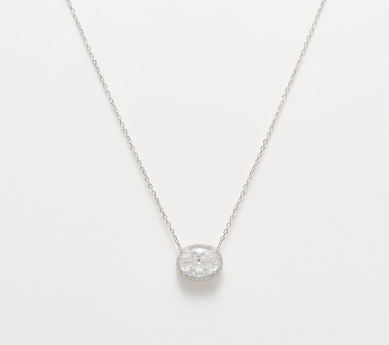 Diamonique Classics Oval Cut Halo Solitaire Necklace — View 6