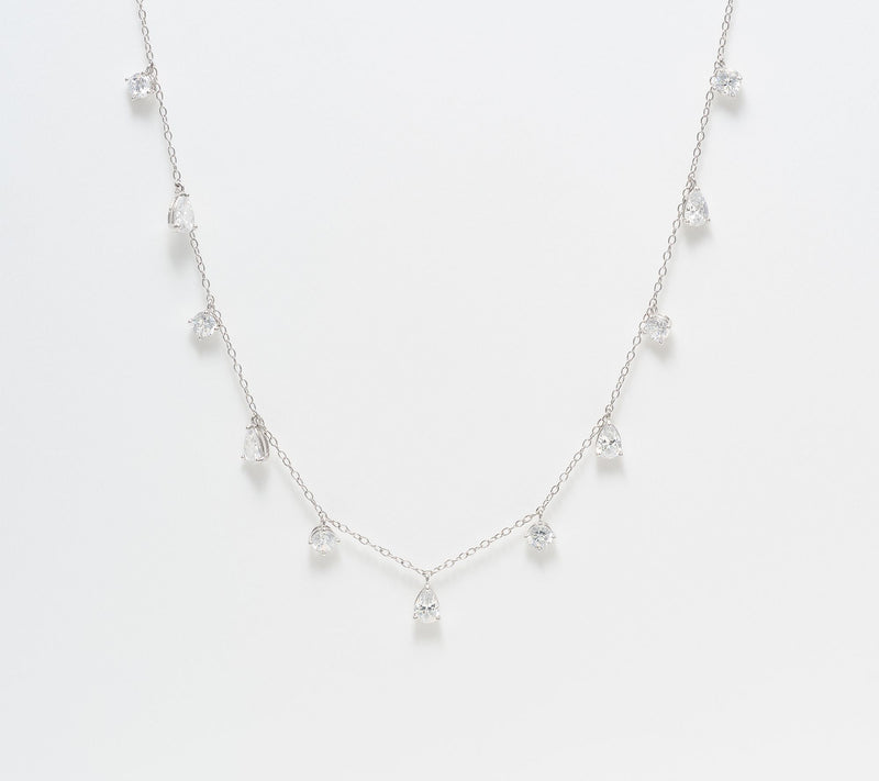 Diamonique Station Drop Necklace, Sterling Silver — View 6