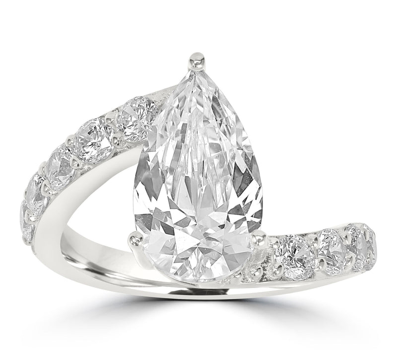 Diamonique x Kathy Levine Pear Cut Bypass Ring,Sterling — View 9
