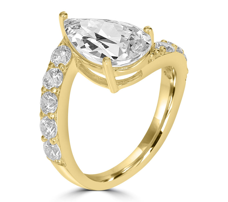 Diamonique x Kathy Levine Pear Cut Bypass Ring,Sterling — View 4