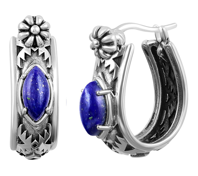 American West Sterling Marquise Gemstone HuggieHoop Earrings — View 4