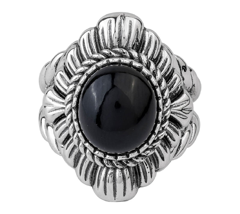 American West Sterling Oval Gemstone Rope & Scallop Ring — View 12