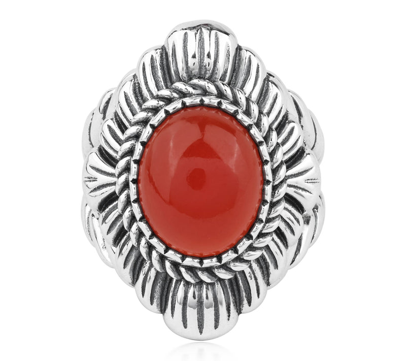 American West Sterling Oval Gemstone Rope & Scallop Ring — View 13