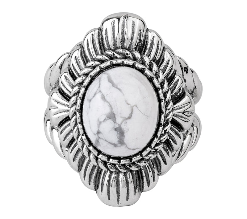 American West Sterling Oval Gemstone Rope & Scallop Ring — View 14