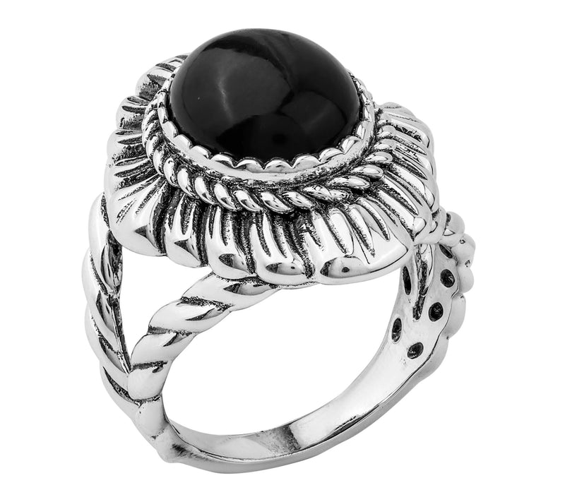 American West Sterling Oval Gemstone Rope & Scallop Ring — View 8