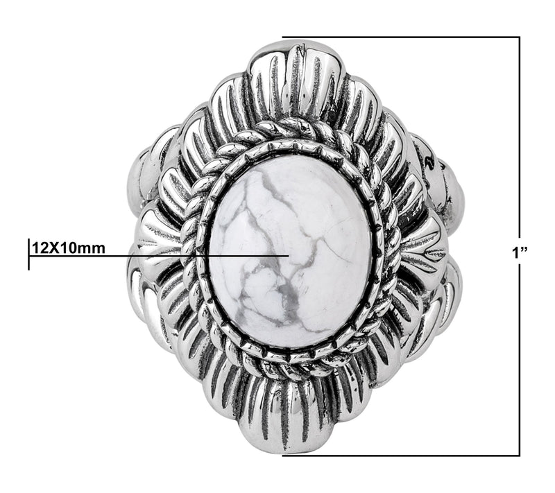 American West Sterling Oval Gemstone Rope & Scallop Ring — View 3