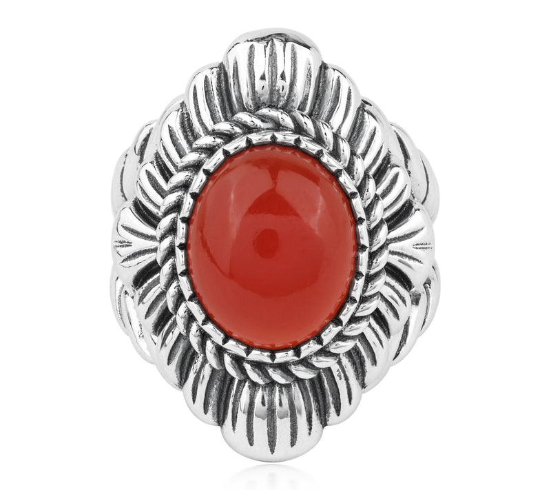 American West Sterling Oval Gemstone Rope & Scallop Ring — View 4