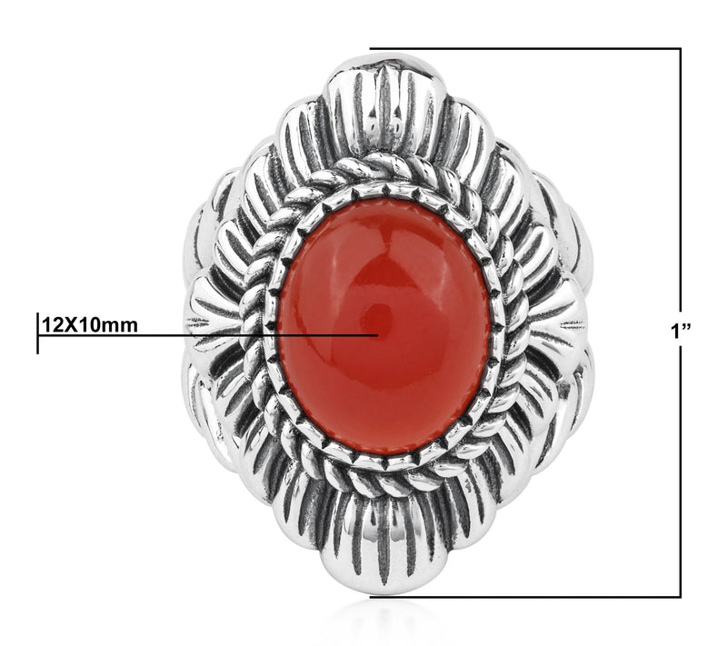American West Sterling Oval Gemstone Rope & Scallop Ring — View 6