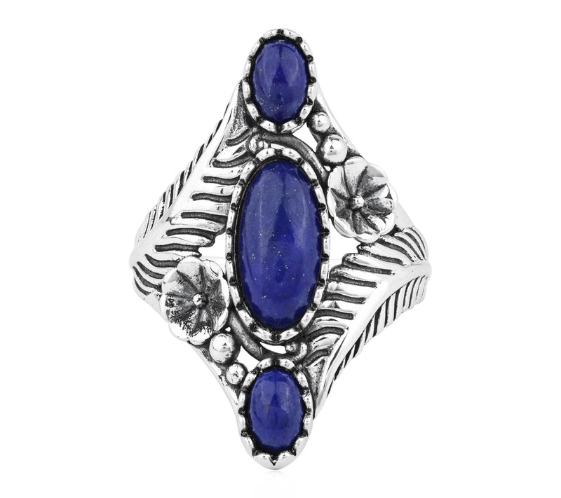 American West Sterling Silver Oval Gemstone Vine & Leaf Ring — Main view