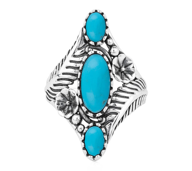 American West Sterling Silver Oval Gemstone Vine & Leaf Ring — View 5