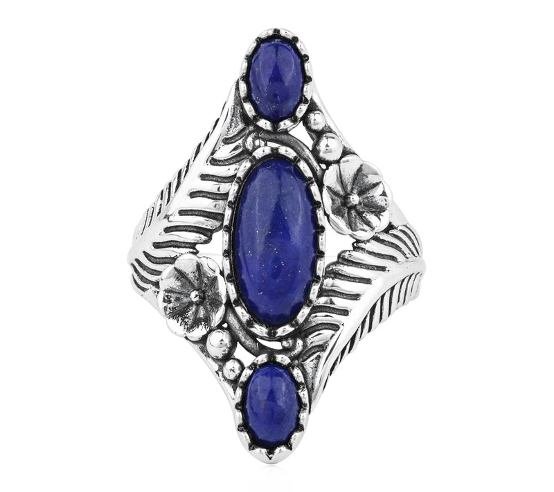 American West Sterling Silver Oval Gemstone Vine & Leaf Ring — View 12