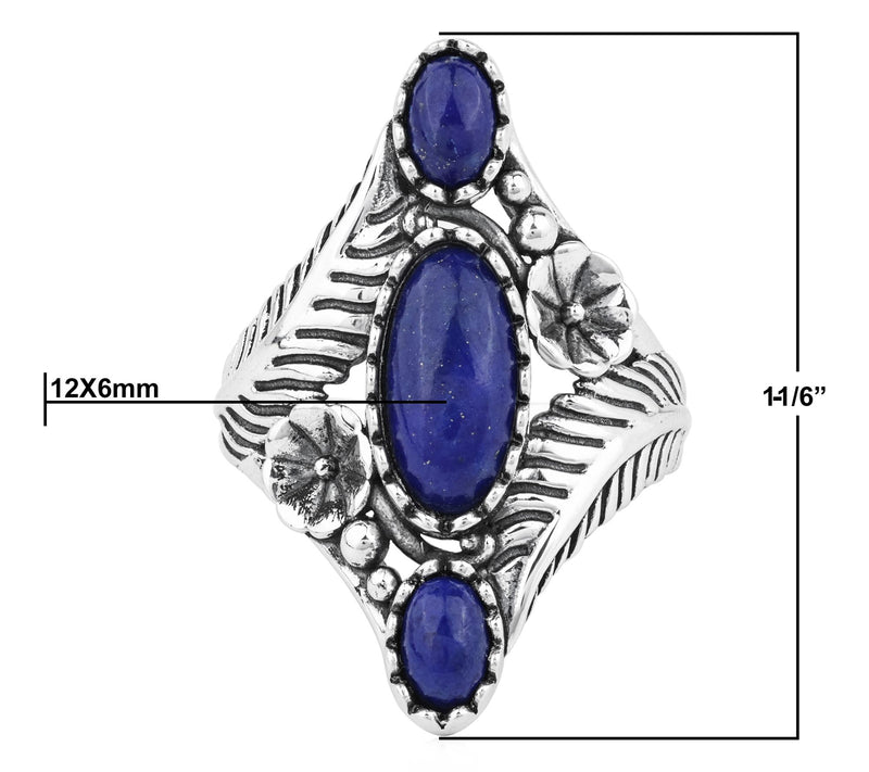 American West Sterling Silver Oval Gemstone Vine & Leaf Ring — View 4