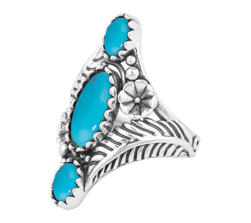 American West Sterling Silver Oval Gemstone Vine & Leaf Ring — View 6