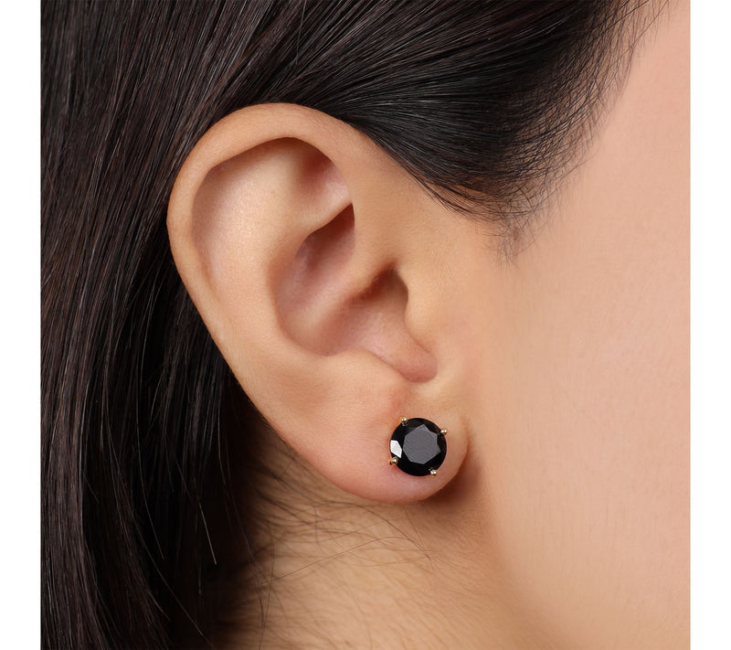 Diamonique Black Solitaire Stud Earrings, Sterling Silver — View 3