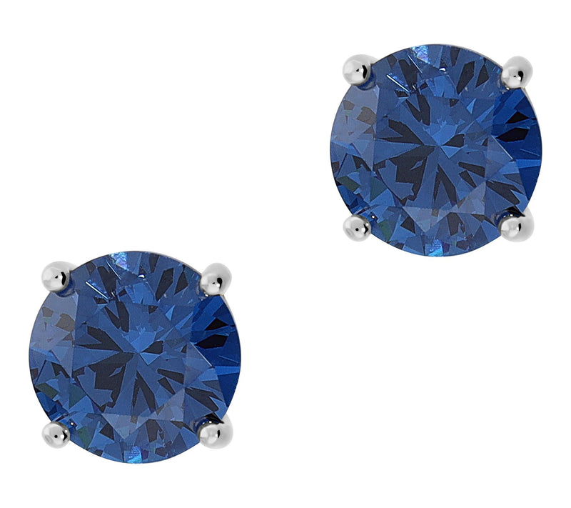 Diamonique Blue Solitaire Stud Earrings, Sterling Silver — Main view