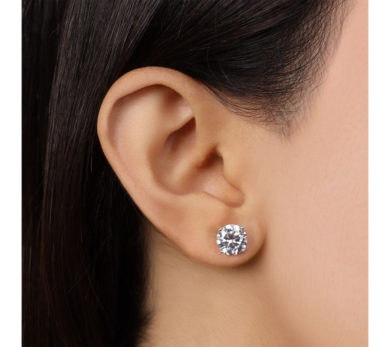 Diamonique Solitaire Stud Earrings, Sterling Silver — View 3