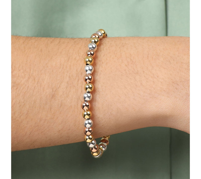 UltraFine 950 Silver Tri-Color Polished 5mm Bead Bracelet — View 3