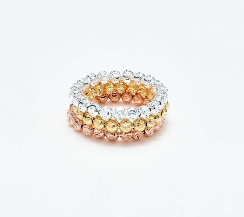 UltraFine 950 Set of 3 Diamond Cut Stretch Beaded Rings — Main view