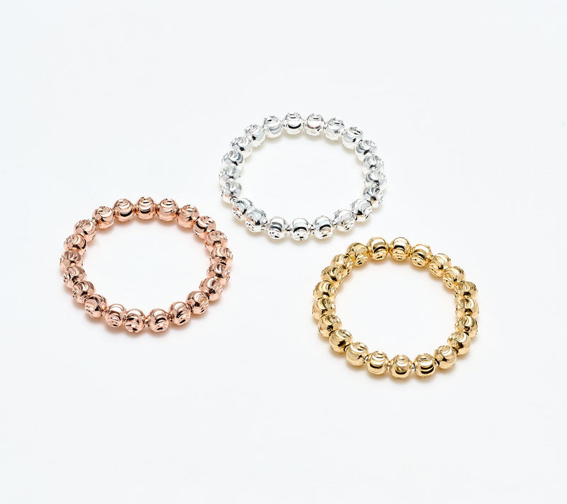 UltraFine 950 Set of 3 Diamond Cut Stretch Beaded Rings — View 3
