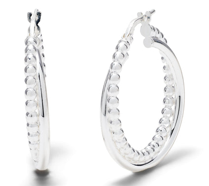 UltraFine 950 Polished and Bead Detail 1" Hoop Earrings