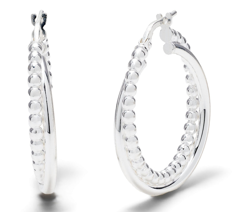 UltraFine 950 Polished and Bead Detail 1" Hoop Earrings — View 3