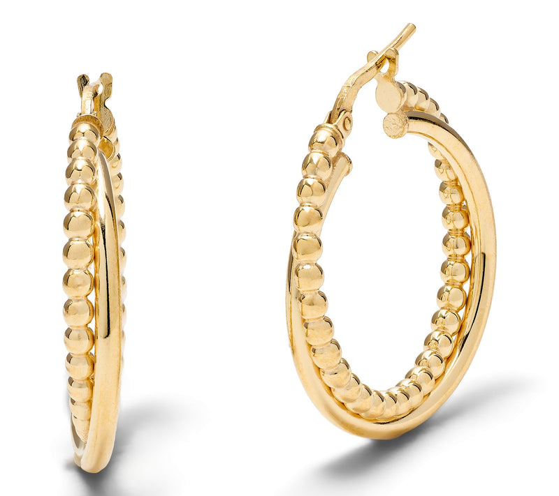 UltraFine 950 Polished and Bead Detail 1" Hoop Earrings — View 7