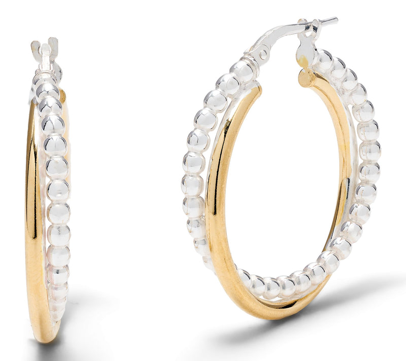 UltraFine 950 Polished and Bead Detail 1" Hoop Earrings — View 5