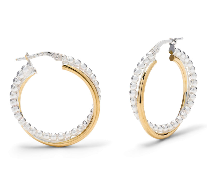UltraFine 950 Polished and Bead Detail 1" Hoop Earrings — View 8