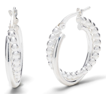UltraFine 950 Polished and Bead Detail 3/4" Hoop Earrings