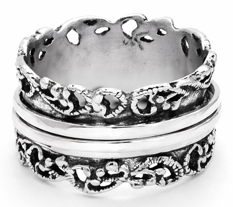 Or Paz Sterling Silver Lace Design Spinner Ring — View 2