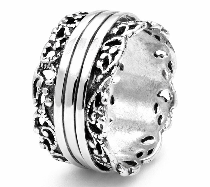 Or Paz Sterling Silver Lace Design Spinner Ring — Main view
