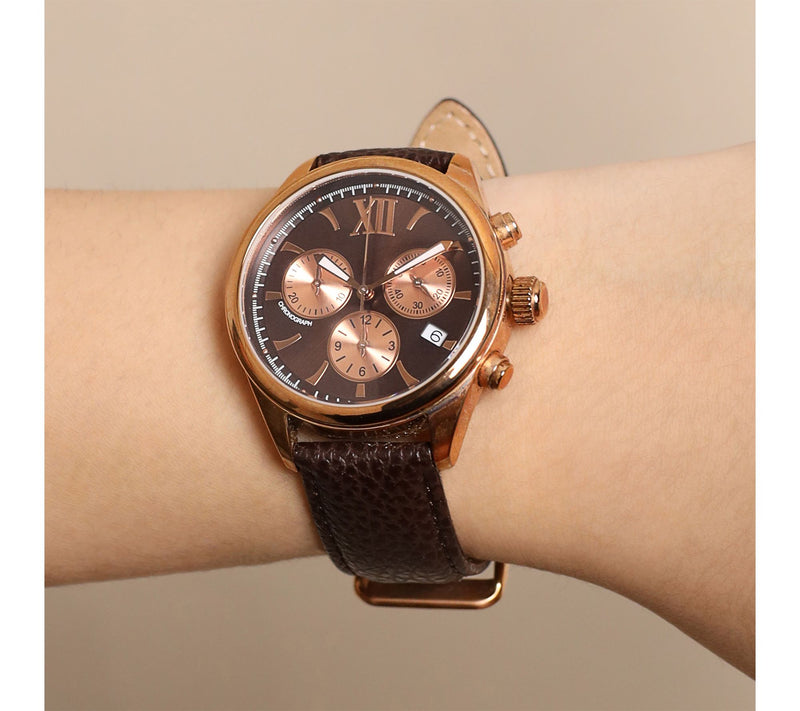 Bronzo Italia Multifunction Chronograph LeatherStrap Watch — View 3