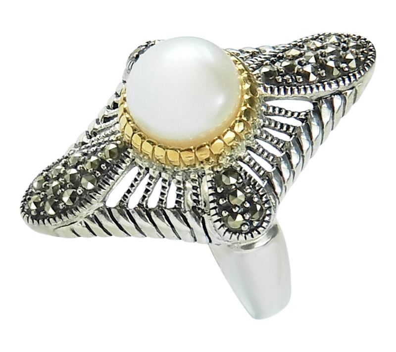Suspicion Cultured Pearl & Marcasite Ring, Sterling Silver — View 2