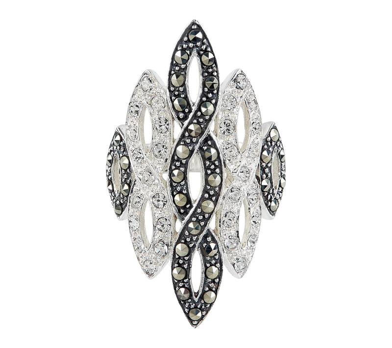 Suspicion Crystal & Marcasite Bypass Ring, Sterling Silver — Main view