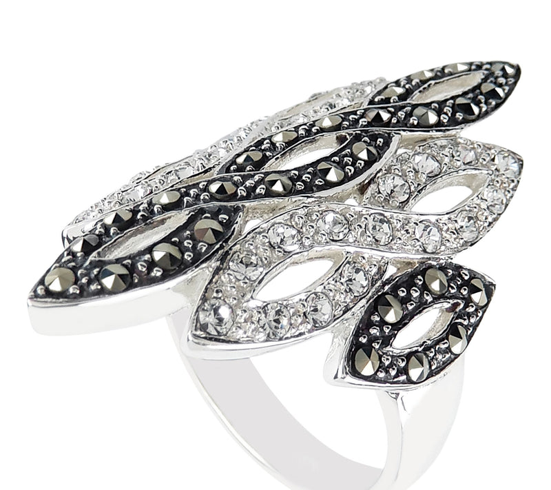Suspicion Crystal & Marcasite Bypass Ring, Sterling Silver — View 2