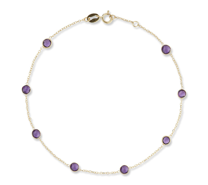 Italian Gold Dainty Gemstone Station Ankle Bracelet, 14K — View 7