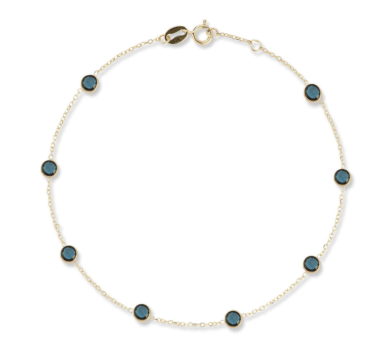 Italian Gold Dainty Gemstone Station Ankle Bracelet, 14K — Main view