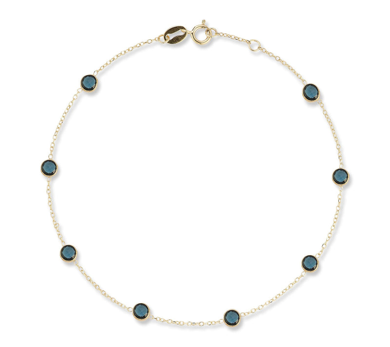 Italian Gold Dainty Gemstone Station Ankle Bracelet, 14K — View 8