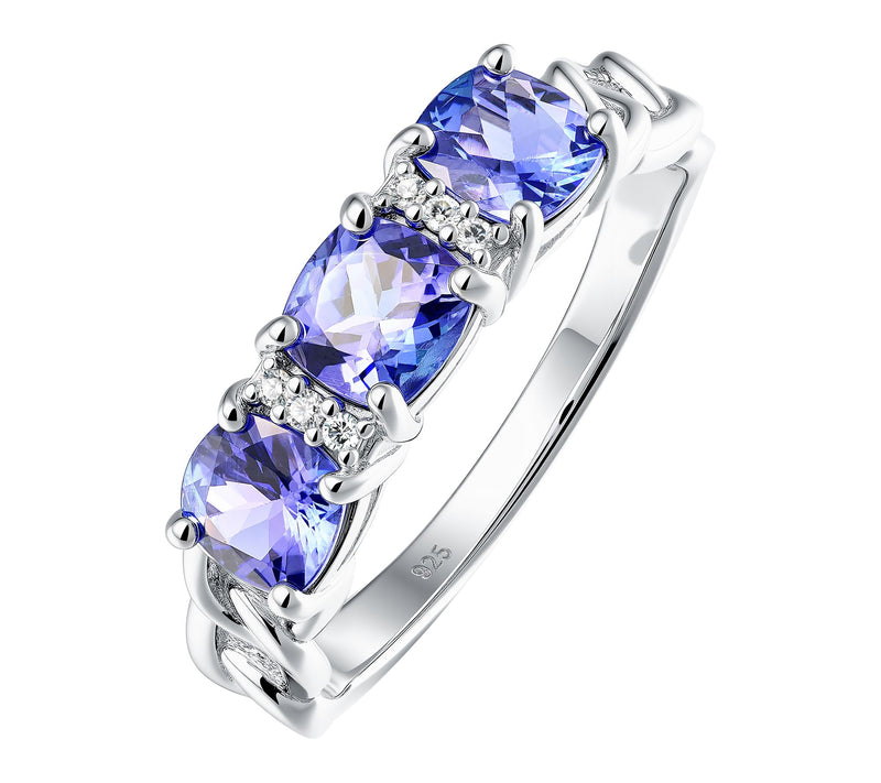 Affinity Gems 3-Stone Cushion Cut Gemstone Ring, Sterling — Main view